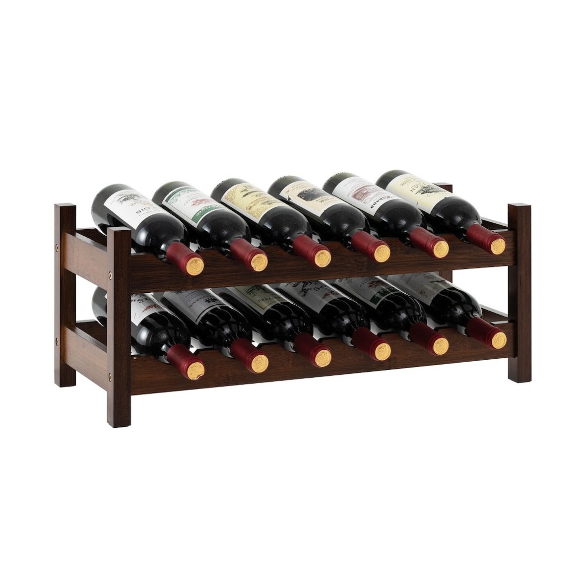 Helloshop26 - Adega de vinhos de 2 níveis 24 x 60,5 x 25 cm suporte robusto para 12 garrafas estilo natural bambu marrom 20_0011050