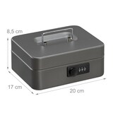 thumbnail of Relaxdays Geldkassette, 3-stellige Zahlenkombination, Münzeinsatz, Geldkasten Eisen, Kasse, HBT 8,5 x 20 x 17 cm, grau