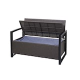 thumbnail of Banco de polirratán 2 plazas HWC-F39, banco de jardín, compartimento de almacenaje, cojines de asiento de almacenaje ~ gris moteado, cojines verdes