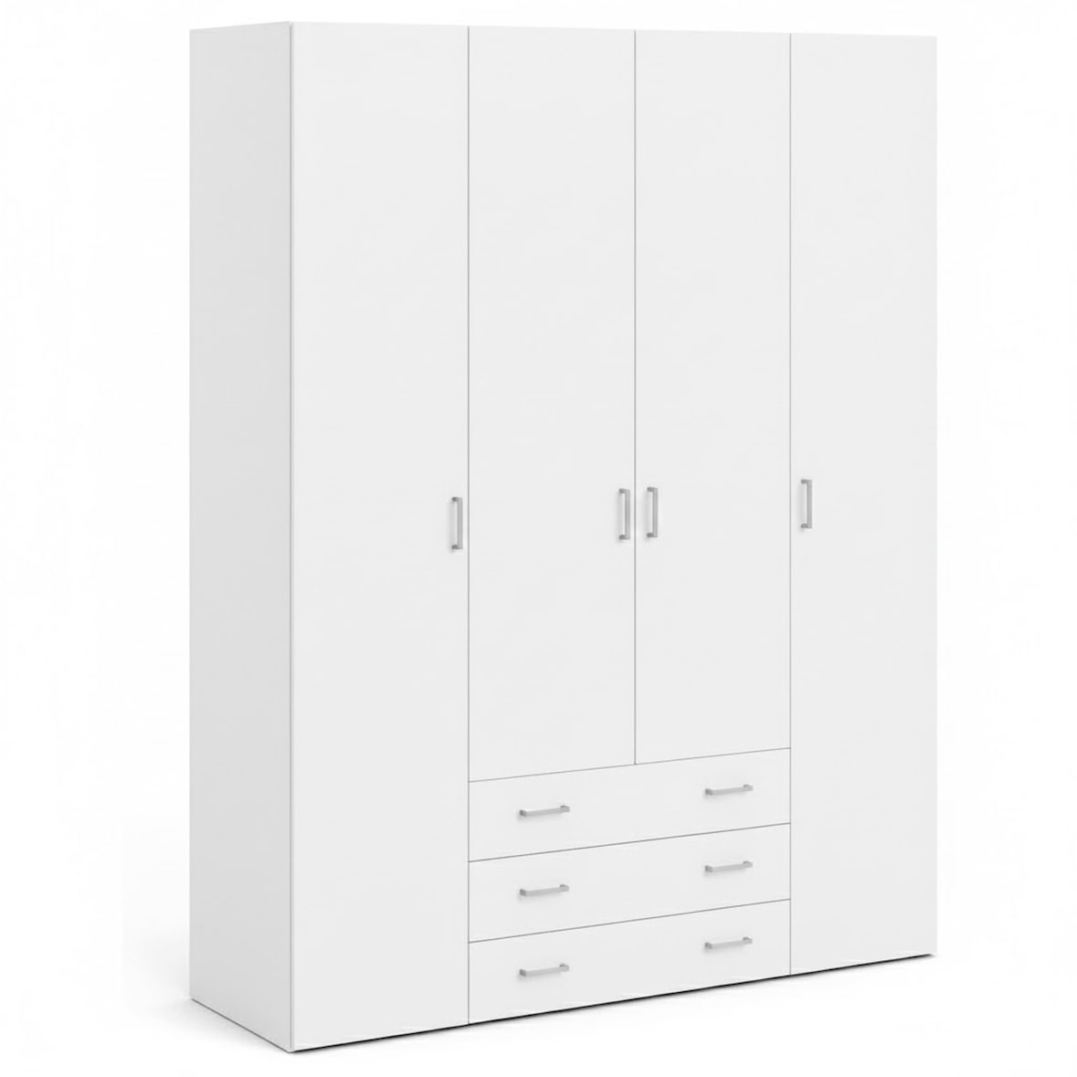 Armadio Guardaroba Con 4 Ante E 3 Cassetti Design Moderno Ampio Vano Con Barra Appendiabiti e Ripiani Salvaspazio Abiti 154 x 49.5 x 200.4 Cm Bianco
