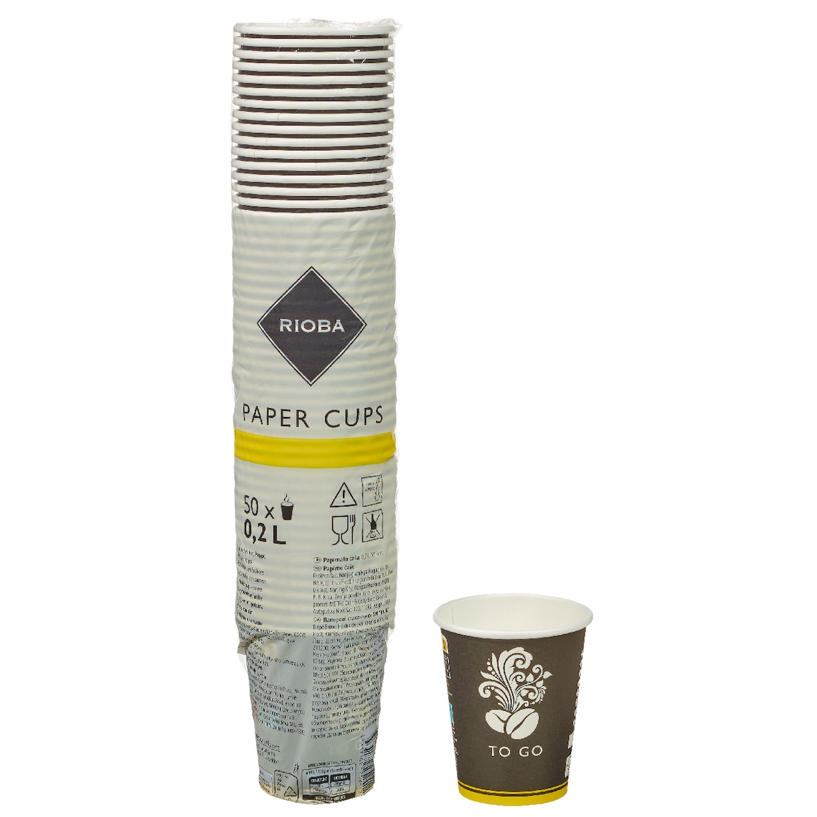 RIOBA To-Go Becher, Papier, 0.2 L, Ø 8 x 9.1 cm, schwarz, 20 x 50 Stück