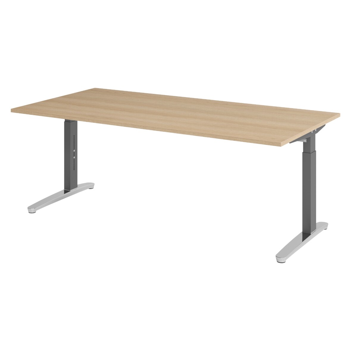 bümö manuell höhenverstellbarer Schreibtisch 200x100 in Eiche, Gestell in graphit/alu - PC Tisch höhenverstellbar & groß, höhenverstellbarer Tisch