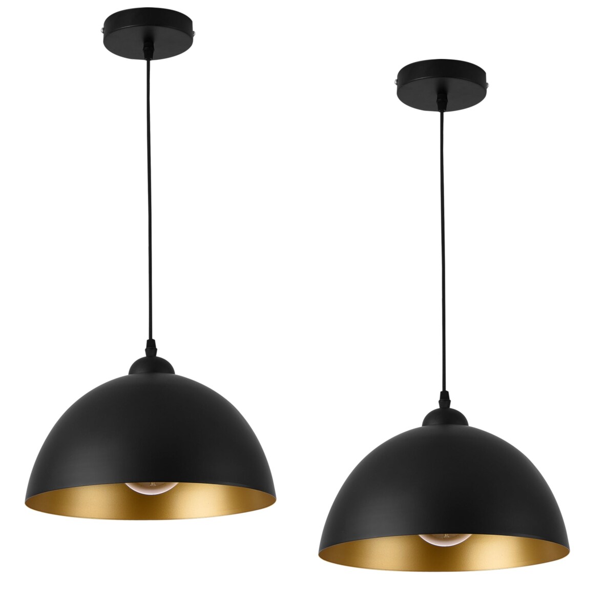 Helloshop26 - Conjunto de 2 lâmpadas suspensas iluminação interior altura ajustável diâmetro metal 30 cm ouro preto 03_0005761
