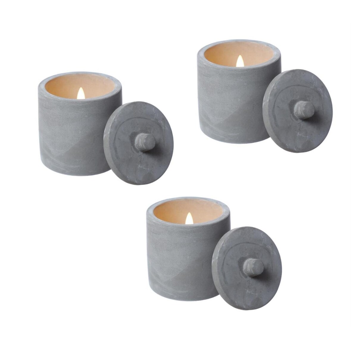 LED Kerzen im Topf mit Deckel Betonoptik Echtwachs H: 10cm grau 3er Set