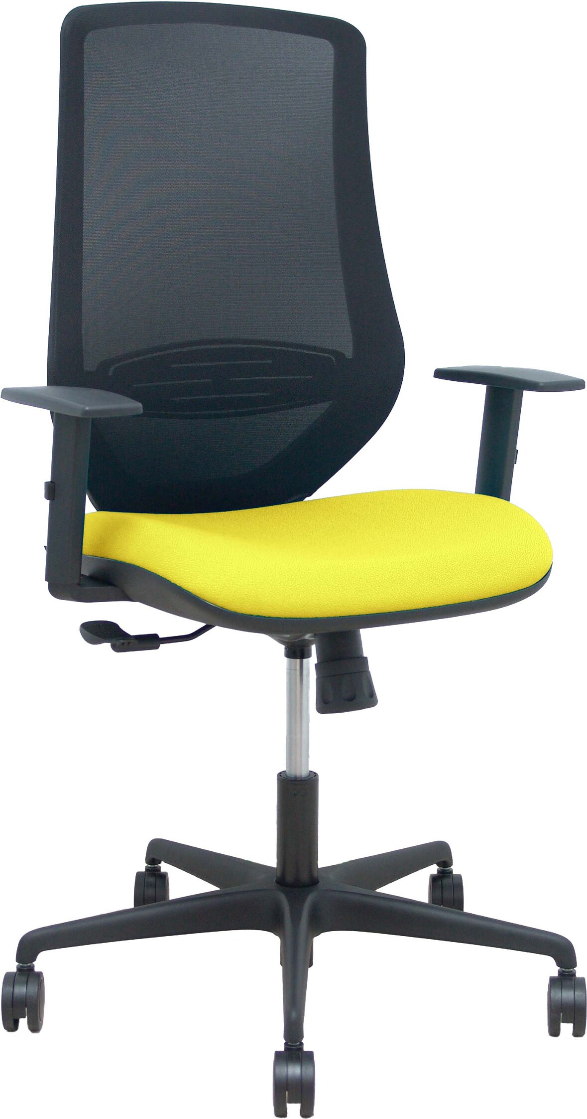 Silla Mardos sincro malla negra bali amarillo brazo regulable