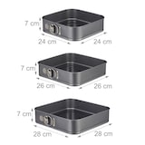 thumbnail of Relaxdays Springform quadratisch 3er Set, antihaftbeschichtet, eckige Kuchenform, Carbonstahl, 24, 26 & 28 cm, anthrazit