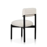 thumbnail of Silla de madera negra con asiento y respaldo tapizados en tela jaspeada de color beige claro – Moderna y cómoda