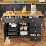 thumbnail of Küchenwagen Servierwagen 134x46x92 cm mit 5 Schubladen und Türen, verstellbarer Einlegeboden, Rollen und Standfüße, Schwarz MDF