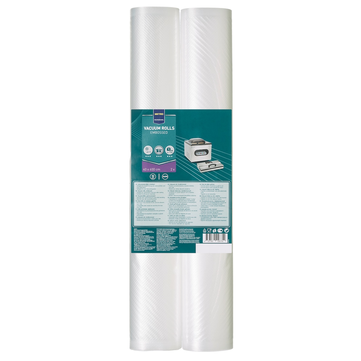 METRO Professional Rotoli per sottovuoto, PA/PE, 40 x 600 cm, 90-100 µm, goffrato, 2 rotoli