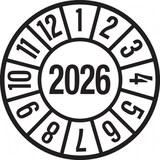 thumbnail of Jahresprüfplaketten ab 26, Jahresfarben, Ø 35mm - Bogen = 10 Plaketten - 35 mm Dokumentenfolie selbstklebend