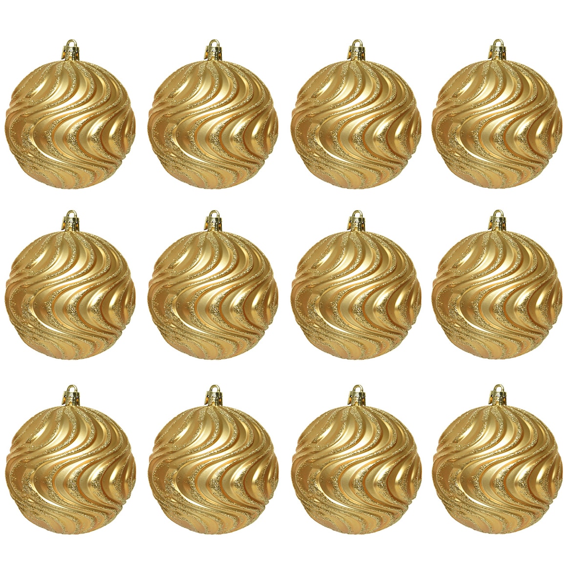 12 Weihnachtskugeln 8cm Kunststoff Ornamente Christbaumkugeln Mix gold hellgold