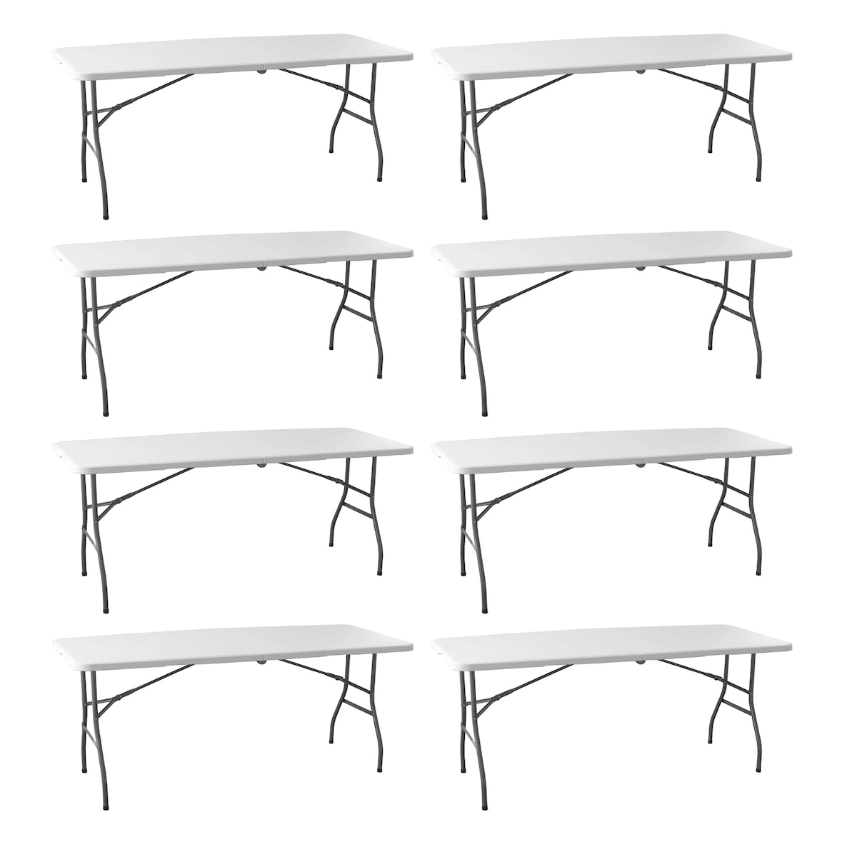 Pack 8 Mesas Plegables 180cm Blancas. Lote Profesional Mesa Maleta Rectangular. Acero y HDPE Alta Resistencia