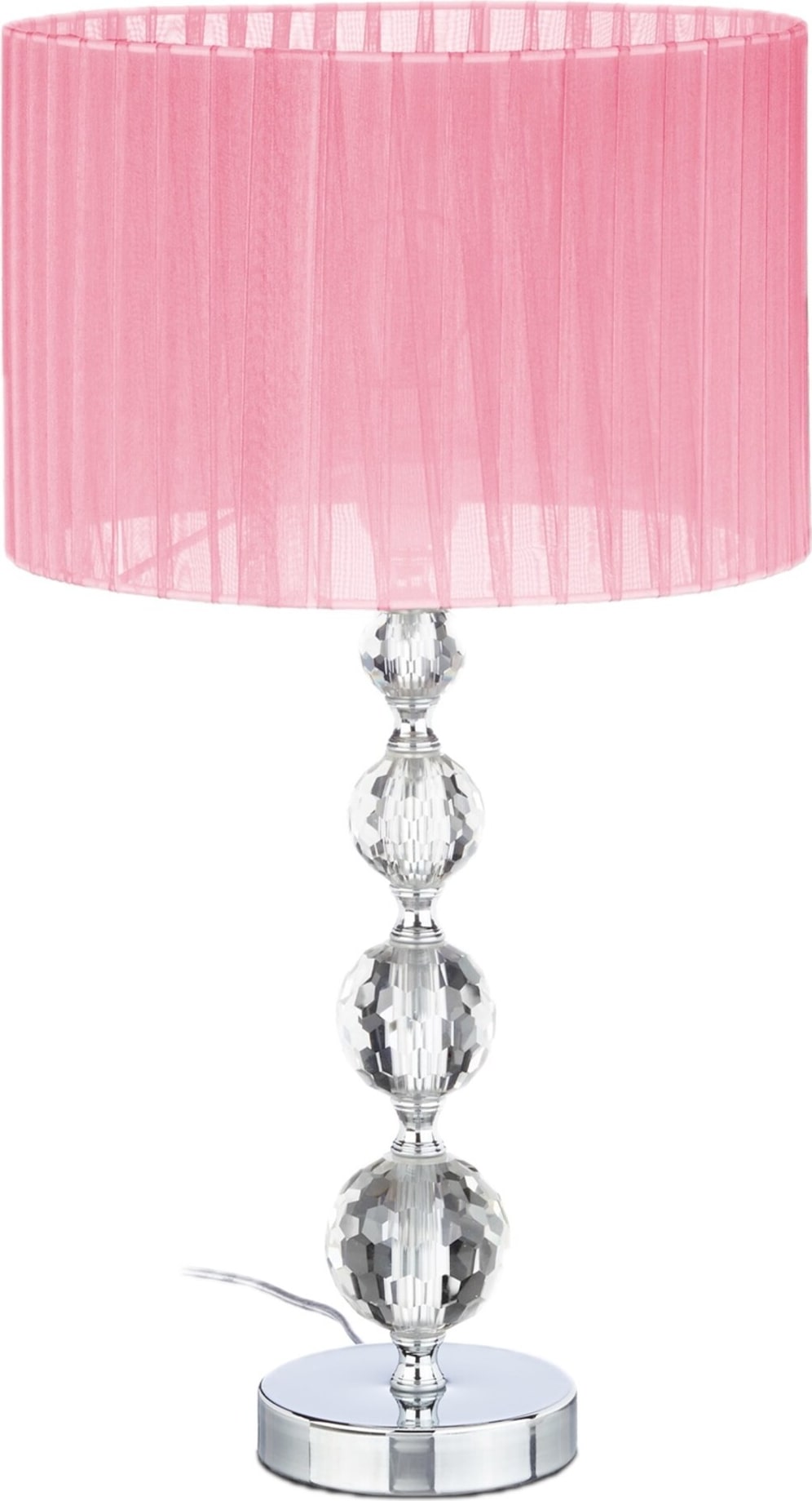 Relaxdays Tischlampe, Nachttischlampe im Kristalldesign, HxD: 54 x 29,5 cm, E27 Fassung, Tischleuchte mit Schirm, rosa