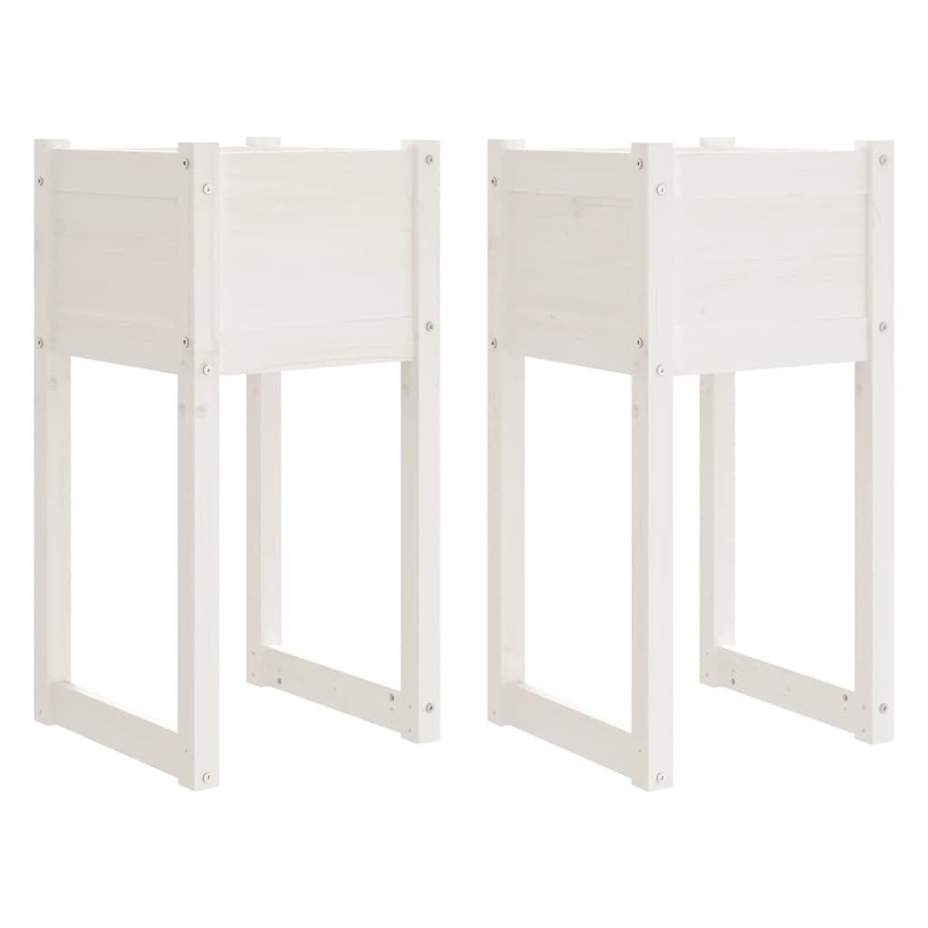 Helloshop26 - Jardineira elevada para plantas flores jardim terraços conjunto de 2 40 x 40 x 81 cm madeira maciça de pinho branco 02_0038970