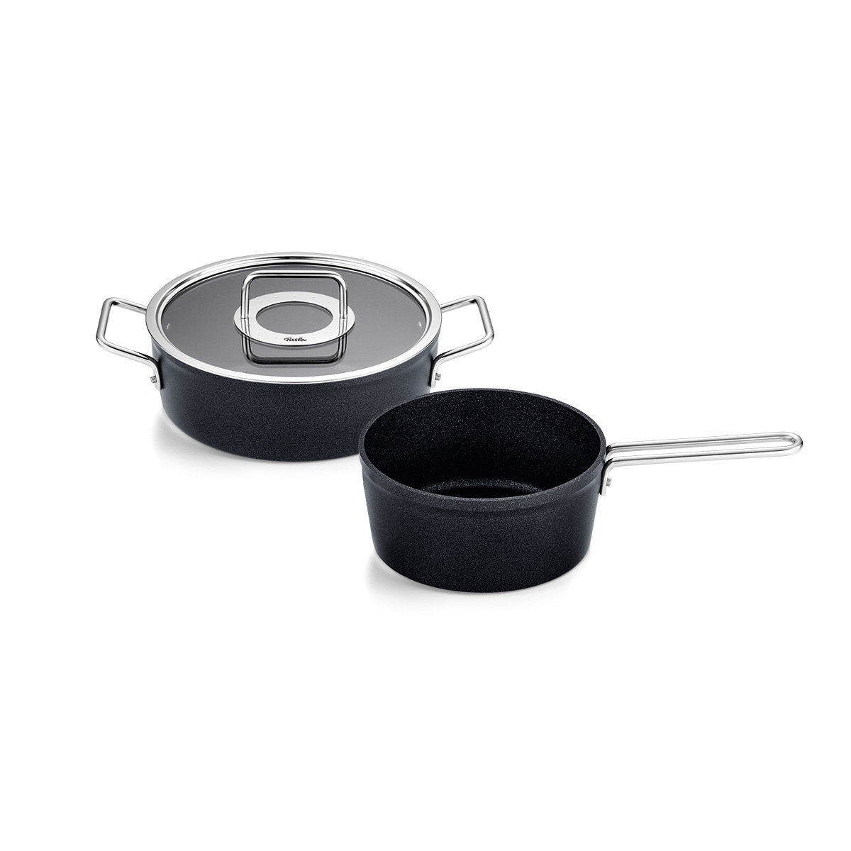 Fissler - Adamant - 2-teiliges Set (Bräter mit Glasdeckel 24 cm, Stielkasserolle ohne Deckel 18 cm)