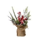thumbnail of Weihnachtsgesteck künstlich mit Zweigen und Beeren 20cm im Jutesack