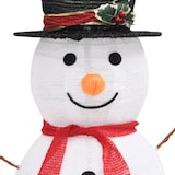 Ein beleuchteter Schneemann mit Hut und Schal.