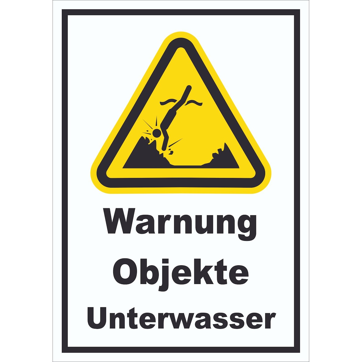 Schild Warnung Objekte Unterwasser A3 Rückseite selbstklebend