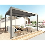 thumbnail of Pergola HWC-L46 mit Seitenwand, Gartenpavillon Lamellen-Pavillon Rollo, 11cm-Alu-Gestell, sturmfest 3x4m ~ anthrazit