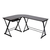 thumbnail of SVITA ECKHART Eckschreibtisch Nussbaum-Optik schwarze Metall-Beine Computertisch Tisch