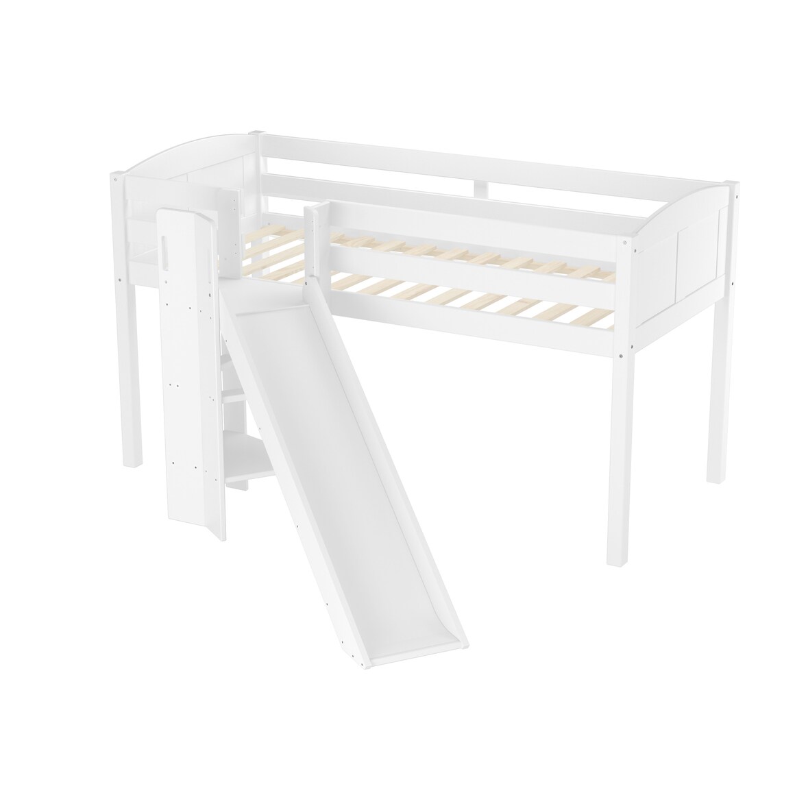 Schönes Spielbett für Kinder mit Rutsche 90x200 Kiefer weiß V-60.21W-09 Rollrost inkl.