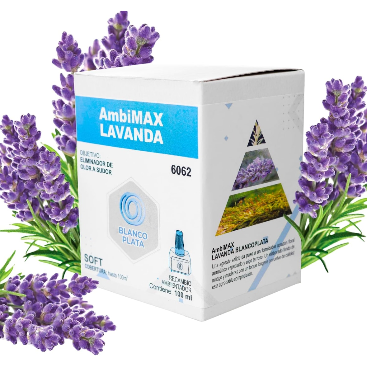 Recambio Ambimax fragancia Lavanda Soft 100ml, 30 días duración, 100m2 de cobertura, elimina el olor a sudor. (NO INCLUYE APARATO)