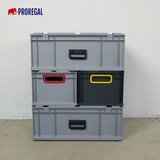 thumbnail of PROREGAL SuperSparSet 3x Eurobox NextGen Color mit Scharnierdeckel & Verschlüssen, HxBxT 32x40x60cm, 65L, Schwarz, Griffe grün offen, Eurobehälter