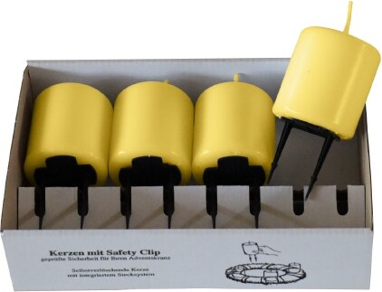 4er Set Adventskerzen mit Safety Clip und Kerzenstecker (Haltekrallen) Grapefruit Hellgelb 6 x ? 5 cm