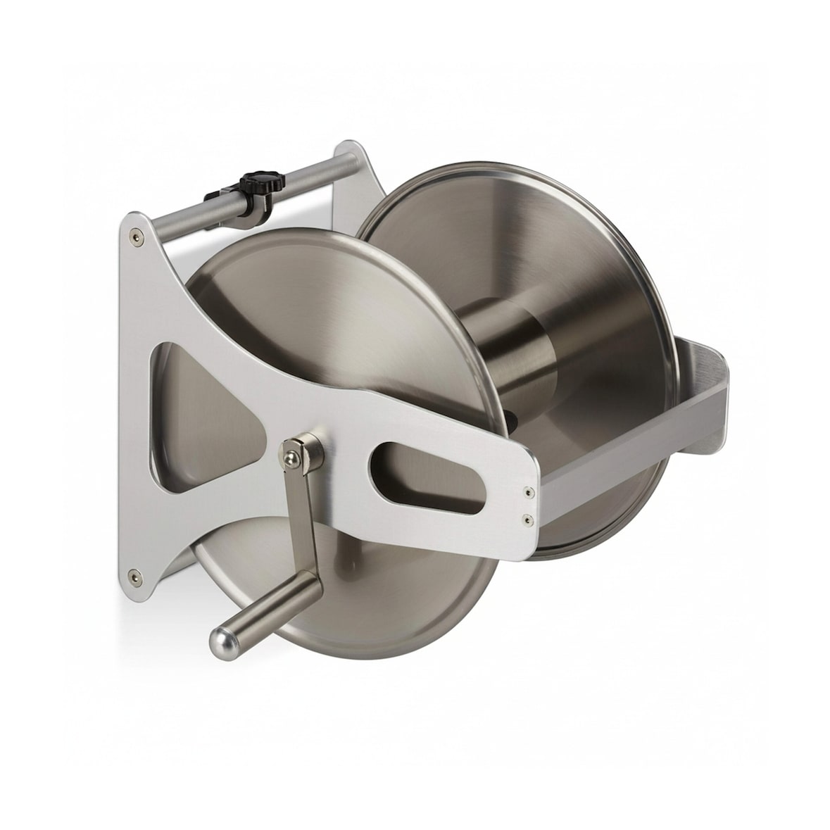 Relaxdays Schlauchtrommel Metall, Schlauchaufroller leer, Edelstahl & Aluminium, Boden & Wand, 30,5x45x36,5 cm, silber