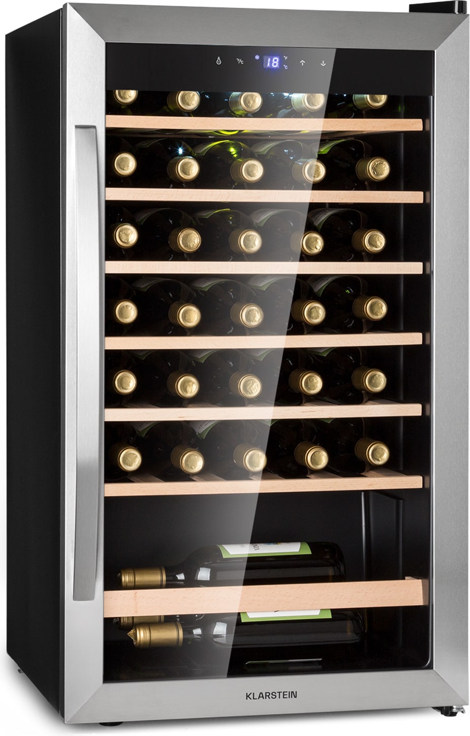 Klarstein Vinamour 32 Uno Weinkühlschrank 1 Zone 95 L / 36 Flaschen 4-18°C Touch Edelstahl