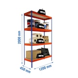 thumbnail of SimonRack Estantería Industrial, 2000x1200x450 mm, 400 kg de Punto Flexión, 4 Estantes Madera, Estantería Garaje, Azul/Naranja/Madera - Ecoforte