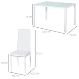 thumbnail of HOMCOM Conjunto de Refeição com Mesa Retangular de Vidro Temperado e 4 Cadeiras Estofadas em PU com Pés de Metal Branco