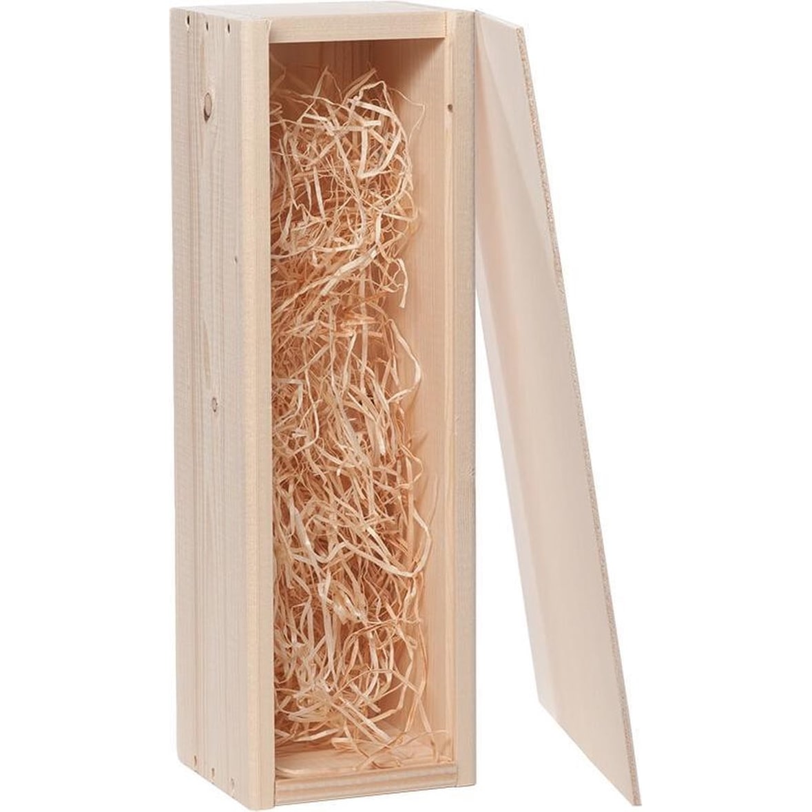 Weinkiste aus Holz 1 Fach mit Schiebedeckel inklusive Holzwolle | Nachhaltige Geschenkverpackung | Weinflaschenverpackung | Braun