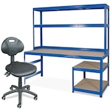 thumbnail of BRB Set, Packtisch/Werkbankregal mit Regalaufsatz + Arbeitsdrehstuhl mit Rollen