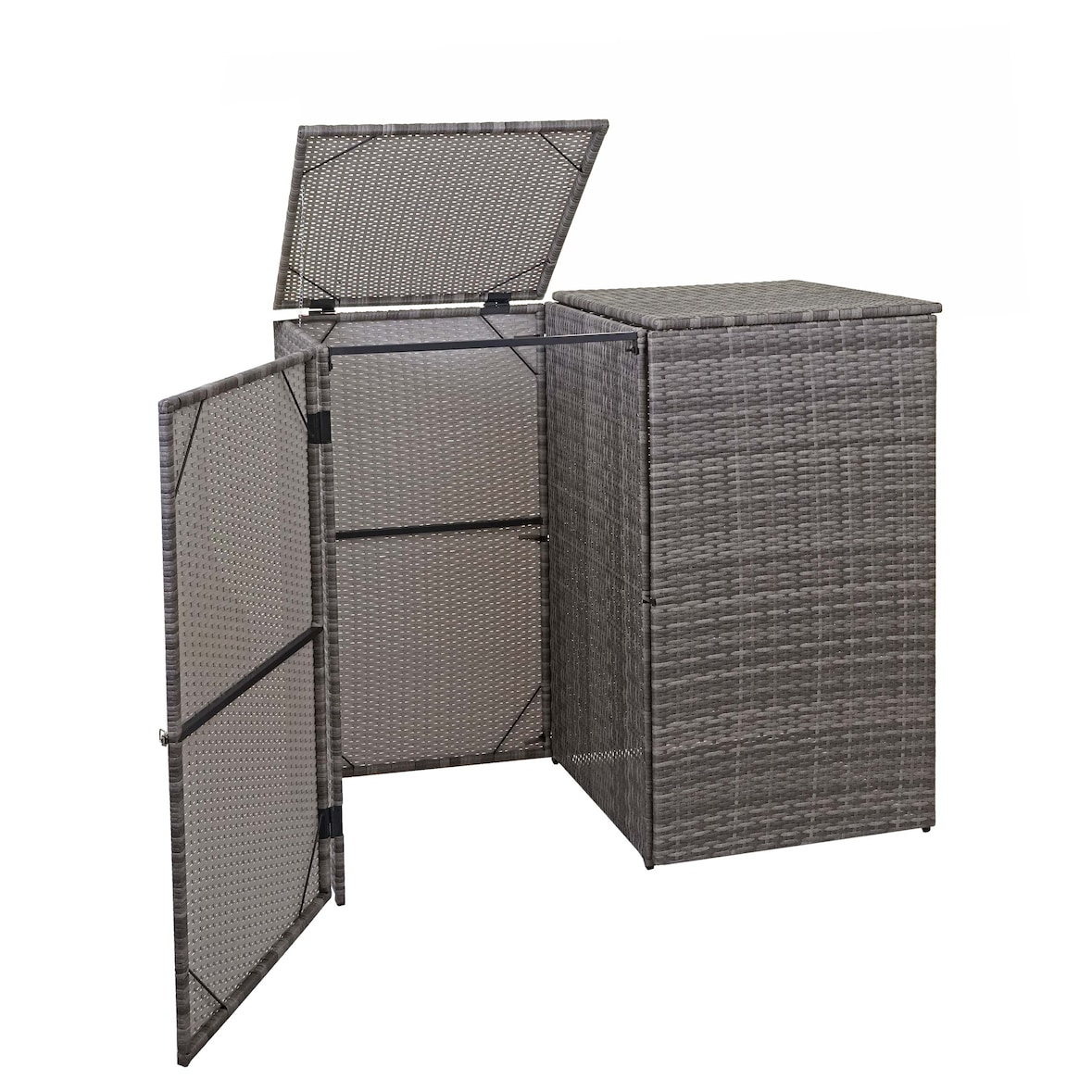2er-Mülltonnenverkleidung HWC-E25, Mülltonnenbox Mülltonnenabdeckung, Poly-Rattan 2x120l ~ grau