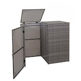 thumbnail of 2er-Mülltonnenverkleidung HWC-E25, Mülltonnenbox Mülltonnenabdeckung, Poly-Rattan 2x120l ~ grau
