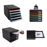 thumbnail of EXACOMPTA Cassettiera Big-Box Plus 309914D, 5 cassetti, box polistirolo monoblocco, (PxlxAlt) 34,7x27,8x27,1 cm, gamma Black Office nero/arlecchino