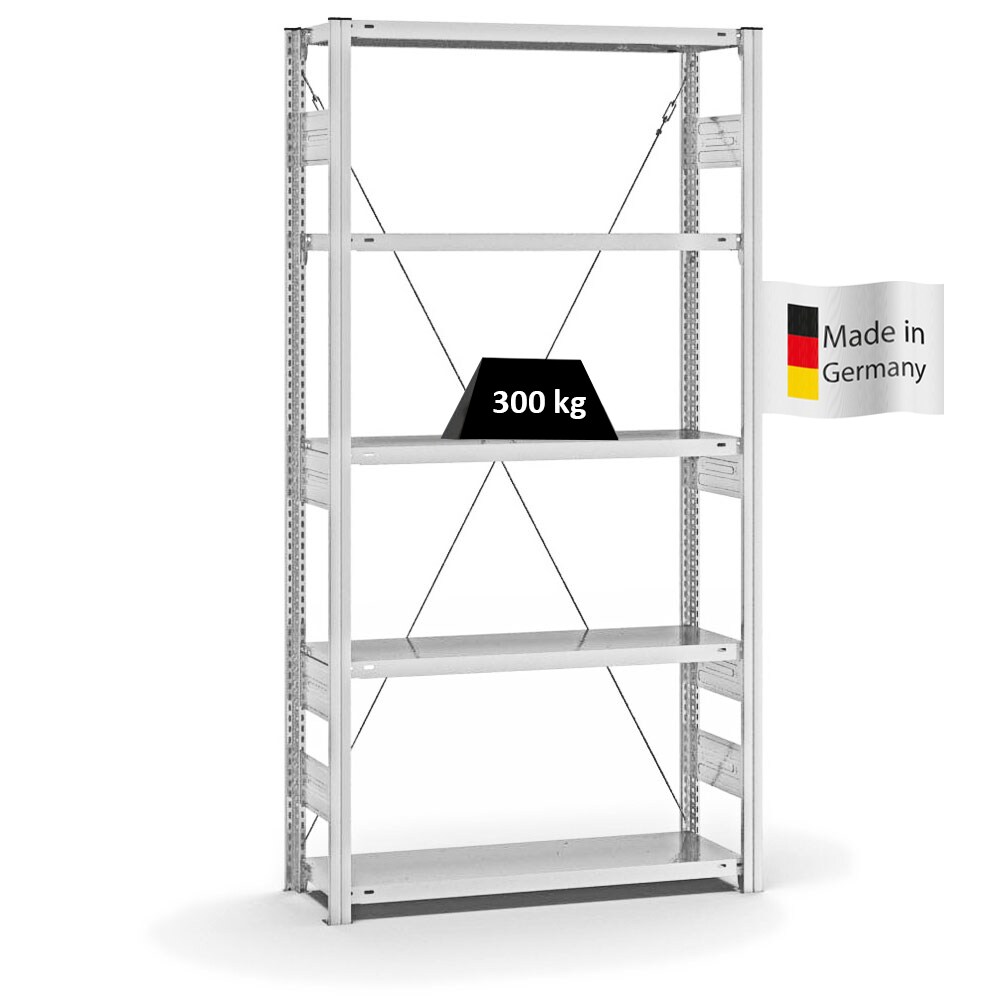 PROREGAL Fachbodenregal Stecksystem | Grundregal | HxBxT 200x100x30cm | 5 Ebenen | Fachlast 300 kg | Einseitig nutzbar | Lichtgrau