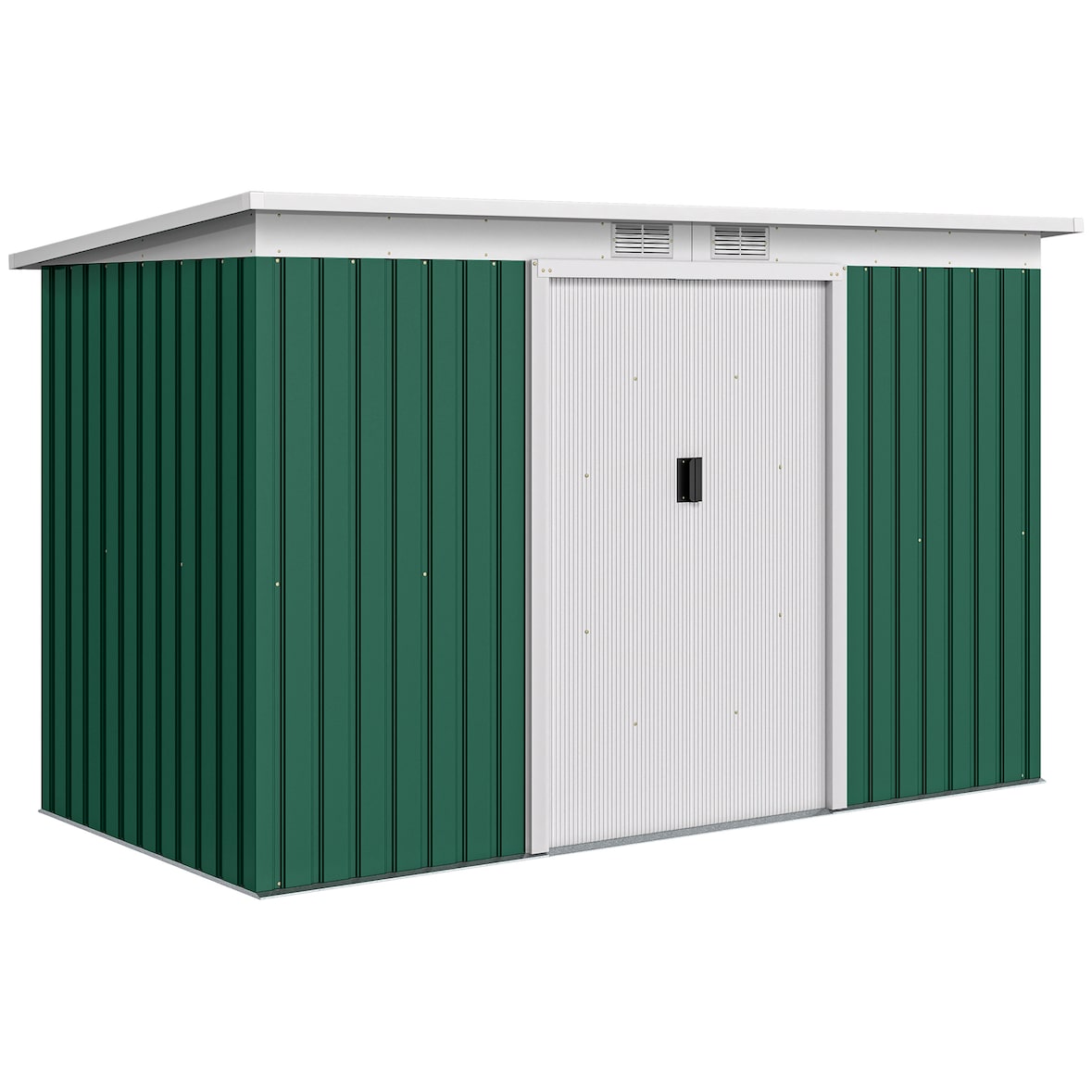 Outsunny cobertizo de jardín 280x130x172 cm base 3,2 m² caseta metálica para almacenamiento de herramientas con 2 puertas base y 2 ventanas