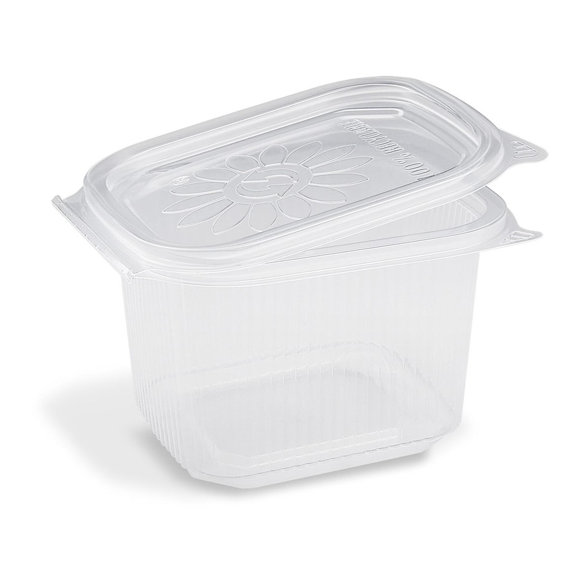 250x Feinkostbecher mit fixem Deckel Ripboxx Tiny klar PP 127x108x86mm 500ml
