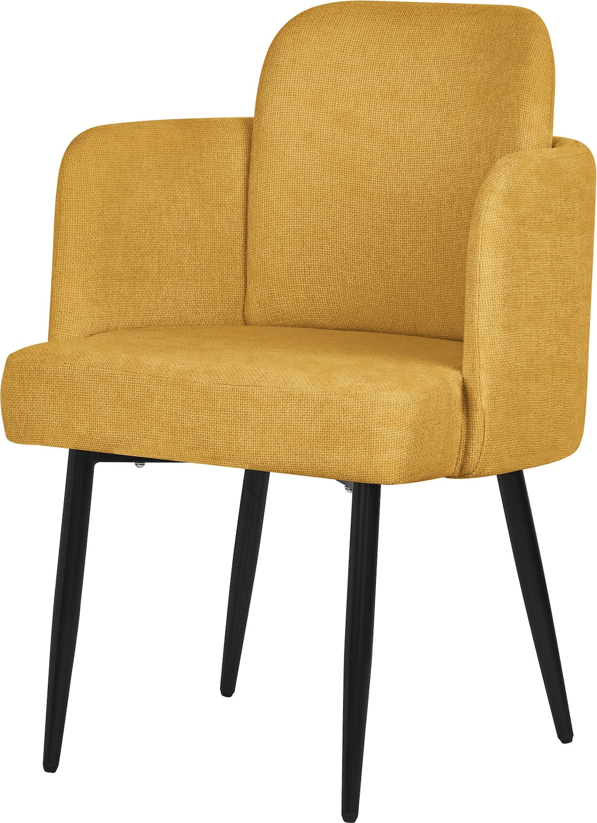 ML-Design Esszimmerstuhl Senf, Stoff, Armlehnen & Rattan-Optik Rückenlehne, Metallbeine, ergonomischer Polsterstuhl Esszimmer Küche