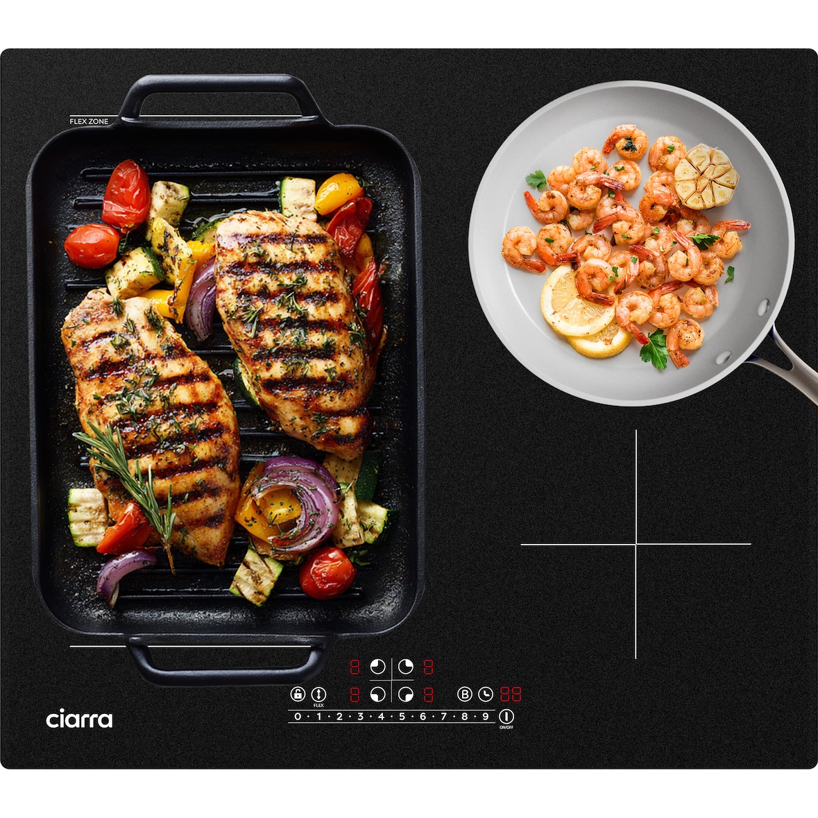 CIARRA Placa de inducción Flex de 60 cm Placas de cocción Placa de inducción integrada de 4 zonas BOOST Flex Zone VM4BFBIH