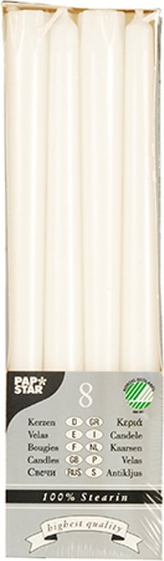 8 Leuchterkerzen Ø 2,2 cm · 25 cm weiss aus 100 % Stearin