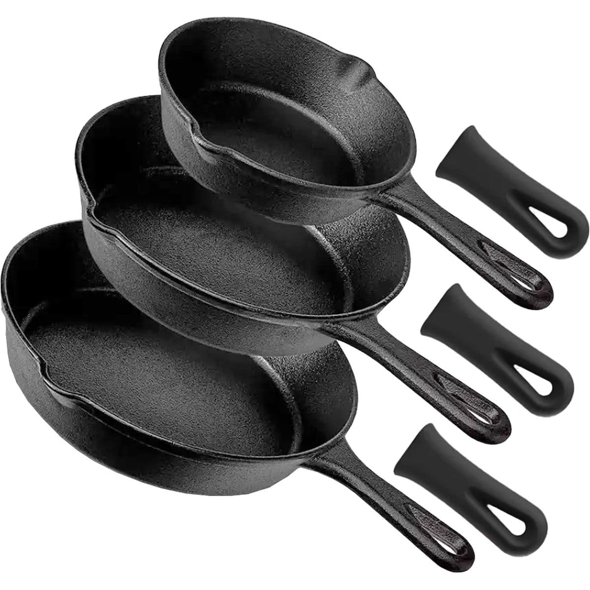 GrillX Conjunto de frigideiras de ferro fundido com pegas 3 peças Frigideira