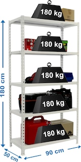 thumbnail of SimonRack Estantería Metálica, 1800x900x500 mm, 5 Alturas, Bandeja Metal, 180 kg de Punto Flexión, Incluye Funda, Blanco - Simonclick