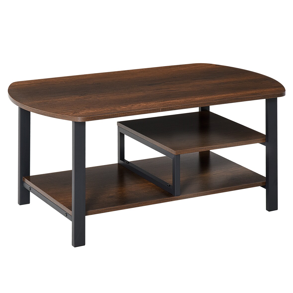HOMCOM Mesa de Centro com 2 Prateleiras Mesa de Café Estilo Vintage para Sala de Estar Dormitório 100x60x46cm Castanho Rústico
