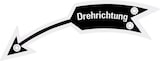 thumbnail of Drehrichtungspfeil, linksweisend, mit Text, schwarz, Aluminium eloxiert, 105x21mm