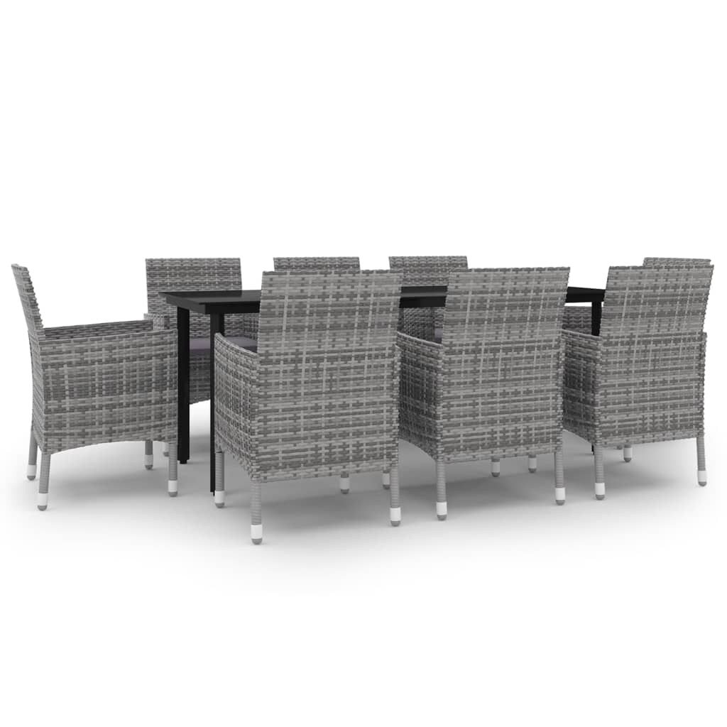 vidaXL 9-tlg. Garten-Essgruppe mit Auflagen Poly Rattan und Glas