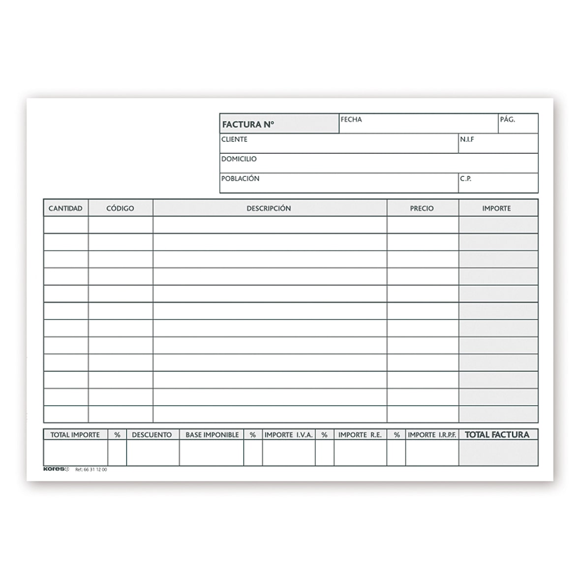 Bloc de factura en papel autocopiativo duplicado 4º Apaisado 210x145 mm