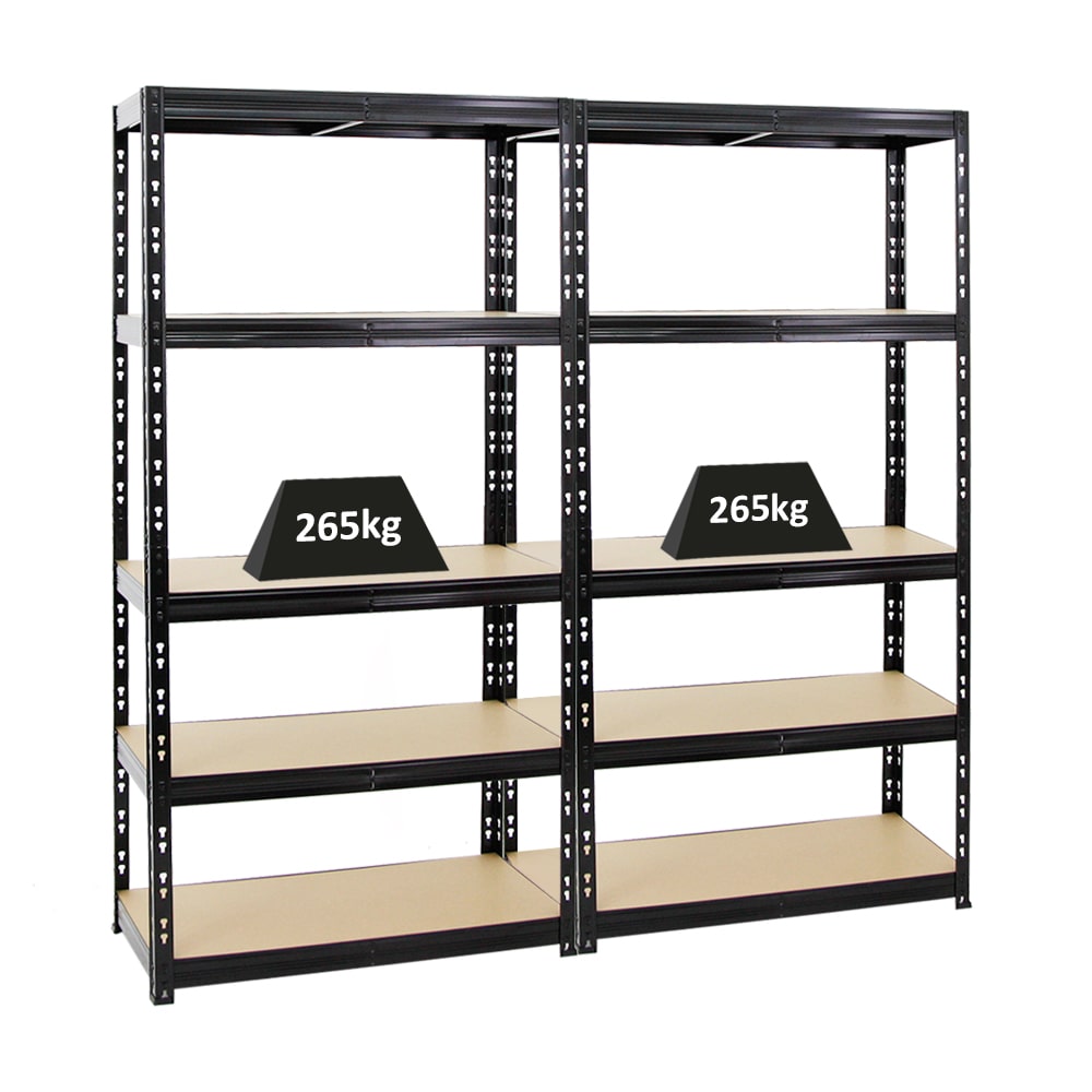 PROREGAL 2x Schwerlastregal Tiger | HxBxT 180x90x45 cm | Fachlast 265kg | Schwarz | Stecksystem Lagerregal Regalsystem 2 Stk.